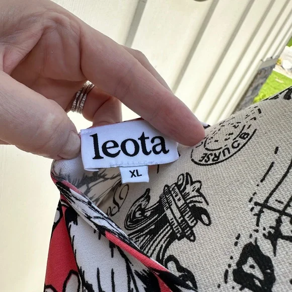 Leota XL Floral Faux Wrap Midi Dress Red Dark Pink White Stretch Jersey V-Neck - Picture 6 of 9